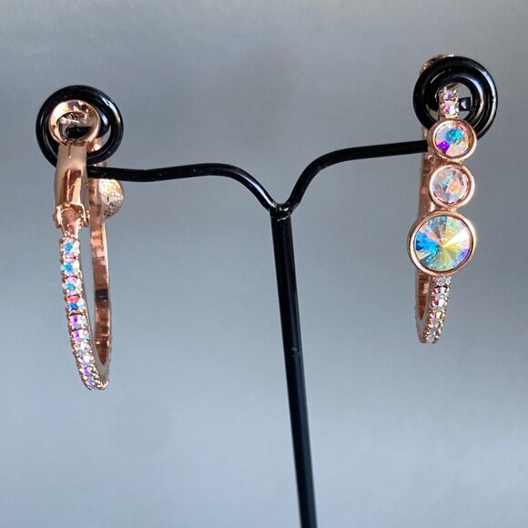 FAC Rose Gold Dazzling AB Crystal Hoop Earrings NWT - Picture 2 of 9